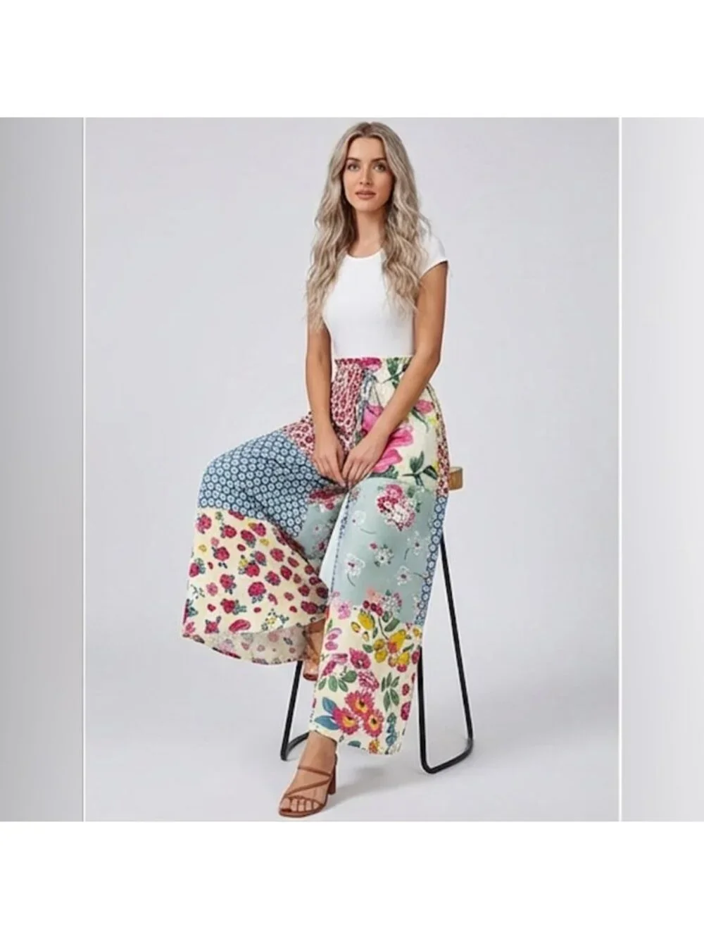 Boho Flowy Floral Wide Leg Pants - Picture 6 of 10